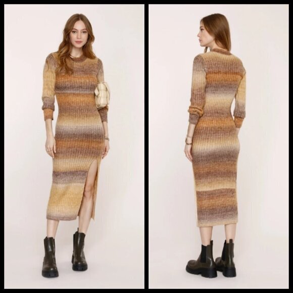 💕HEARTLOOM💕 Marina Dress Tan Ombre Striped Midi Dress Sweater Dress XS - Picture 5 of 16